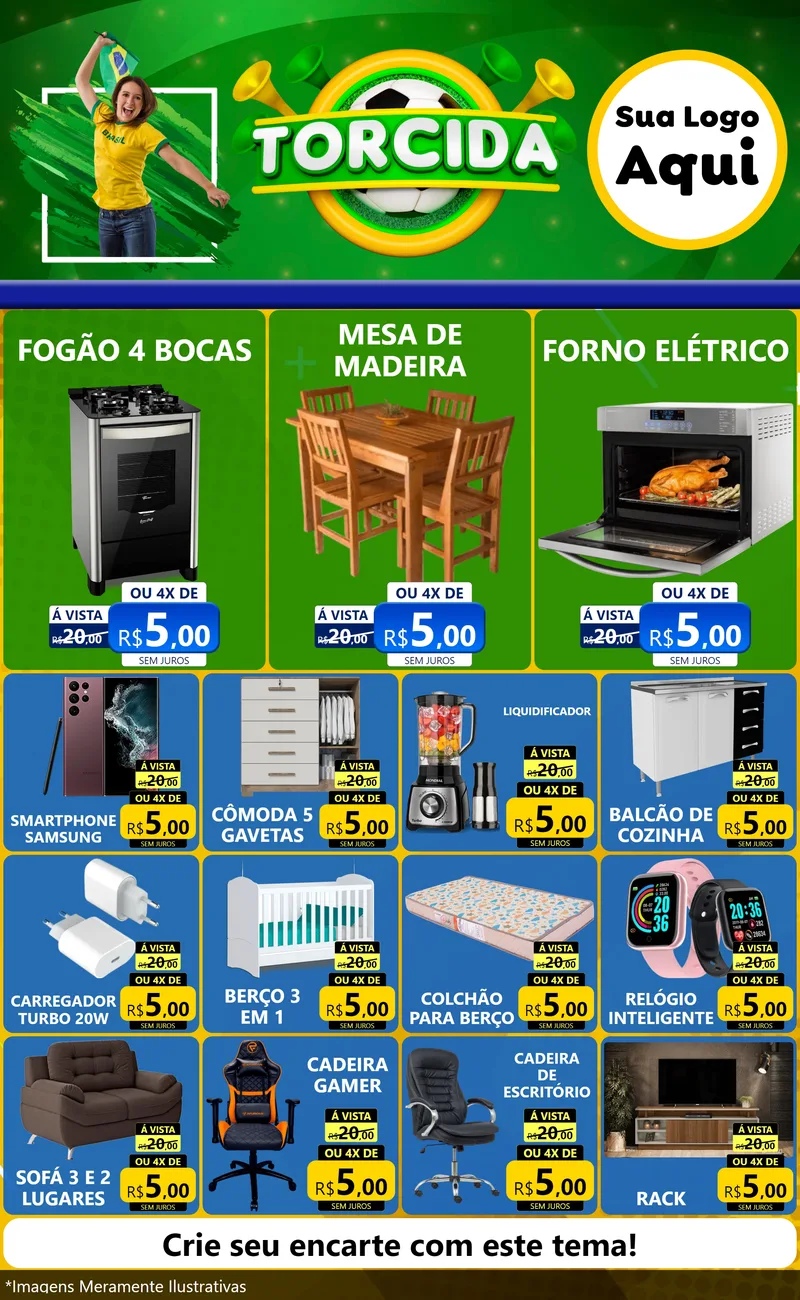 Modelo de Encarte para Encarte Grande com o tema Torcida para Móveis e Eletro