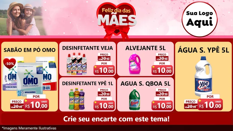 Modelo de TV para TV Horizontal com o tema Feliz Dia Das Mães para Produtos de Limpeza