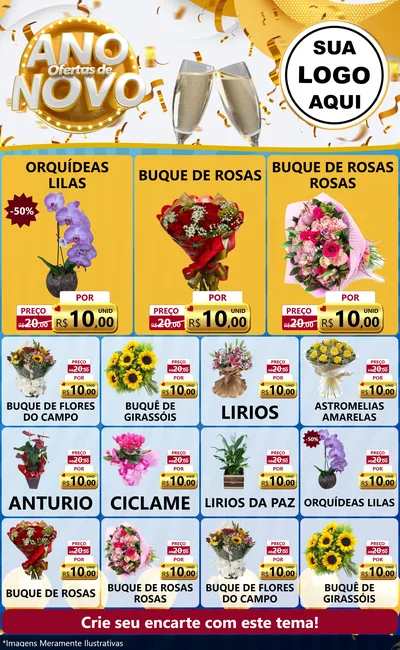 Modelo de Encarte para Encarte Grande com o tema Ofertas de Ano Novo para Floricultura e jardim