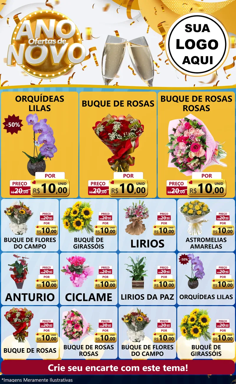 Modelo de Encarte para Encarte Grande com o tema Ofertas de Ano Novo para Floricultura e jardim