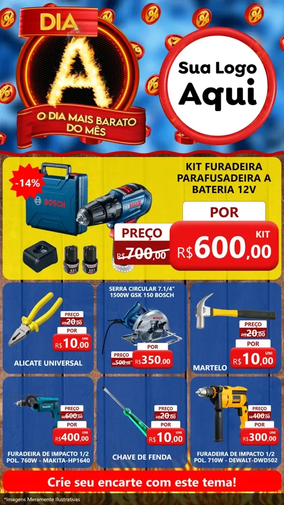 Modelo de Rede Social para Stories com o tema Dia A - O Dia Mais Barato Do Mês para Maquinas e Ferramentas