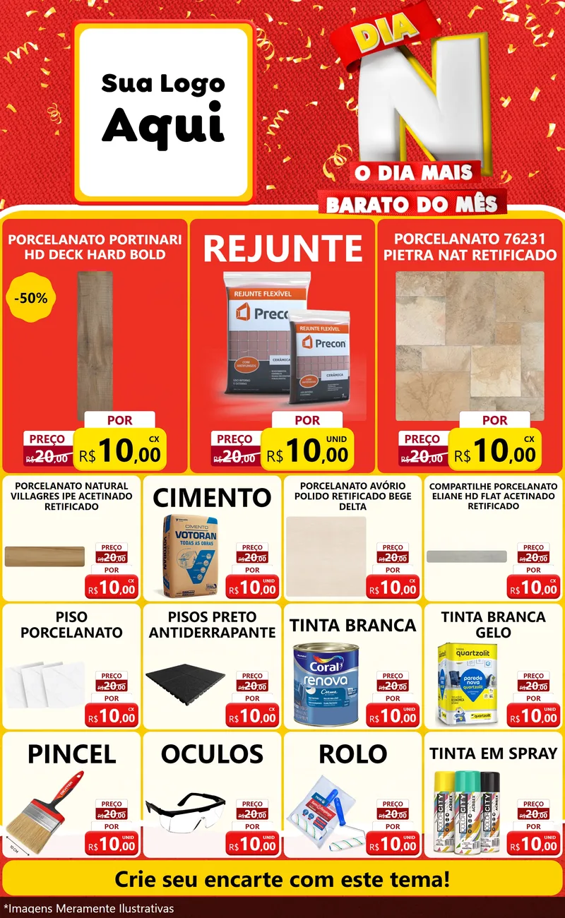 Modelo de Encarte para Encarte Grande com o tema Dia N o Dia Mais Barato do Mês para Pisos e revestimentos