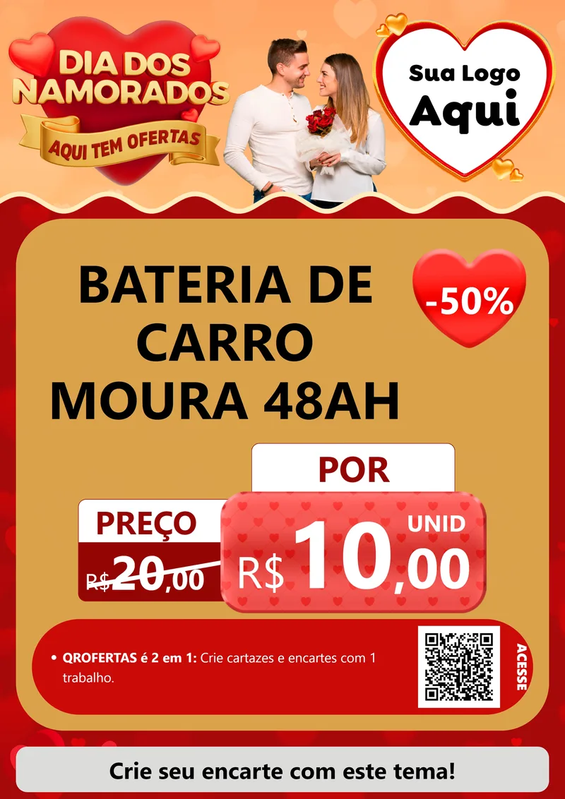 Modelo de Cartaz para Cartaz A4 Vertical com o tema Dia dos Namorados - Aqui Tem Ofertas para Baterias Elétricas