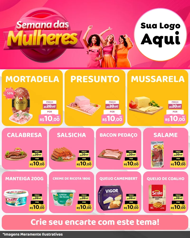 Modelo de Rede Social para Feed Instagram com o tema Semana das Mulheres para Frios e Laticínios