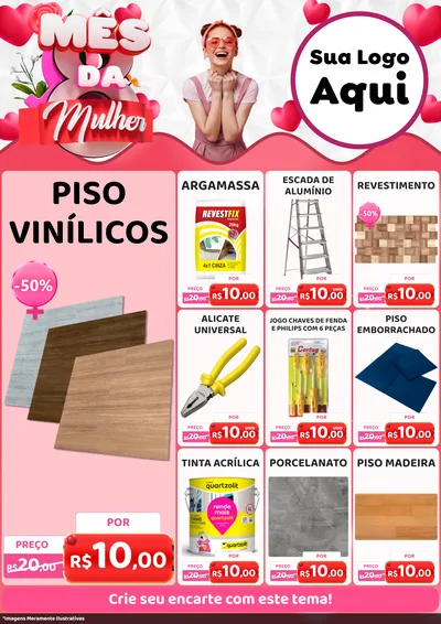 Modelo de Encarte para Encarte A4 Vertical com o tema Mês da Mulher para Material para Construção