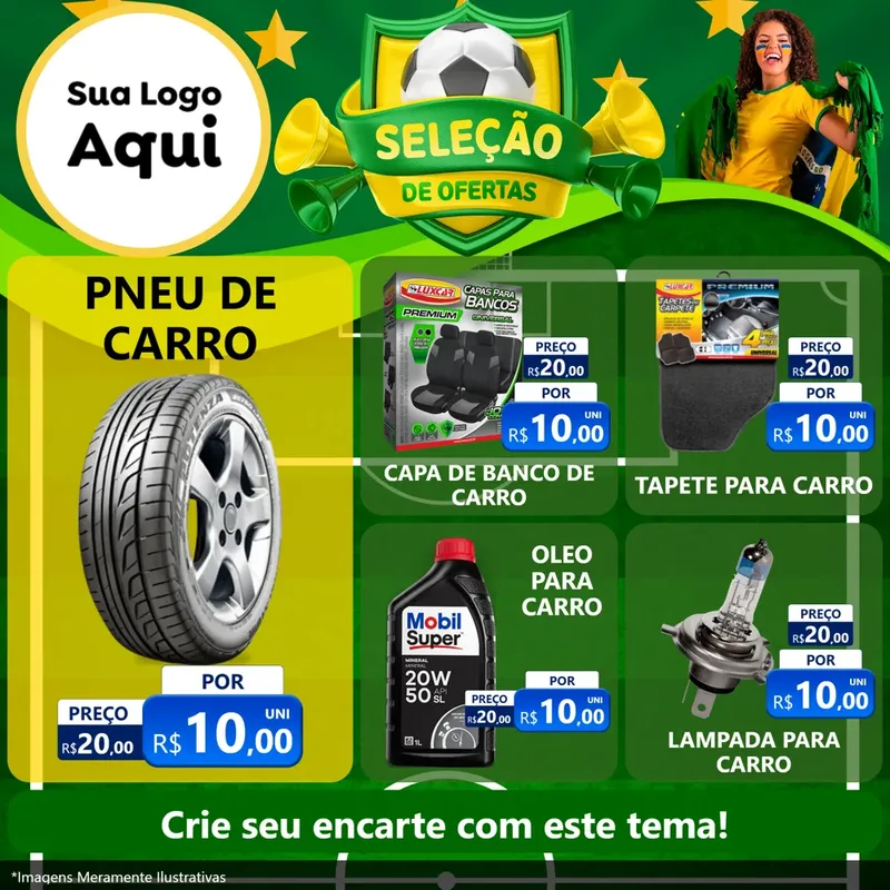 Modelo de Rede Social para Feed Facebook com o tema Seleção de Ofertas - Copa para Auto peças