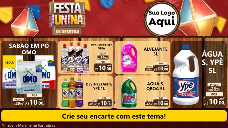 Modelo de TV para TV Horizontal com o tema Festa Junina de Ofertas para Produtos de Limpeza