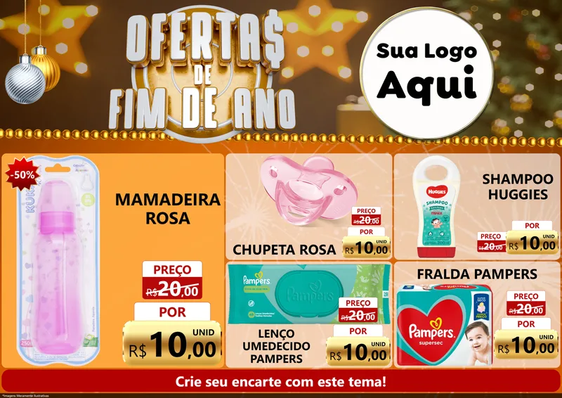 Modelo de Encarte para Encarte A4 Horizontal com o tema Ofertas de Fim de Ano para Bebês