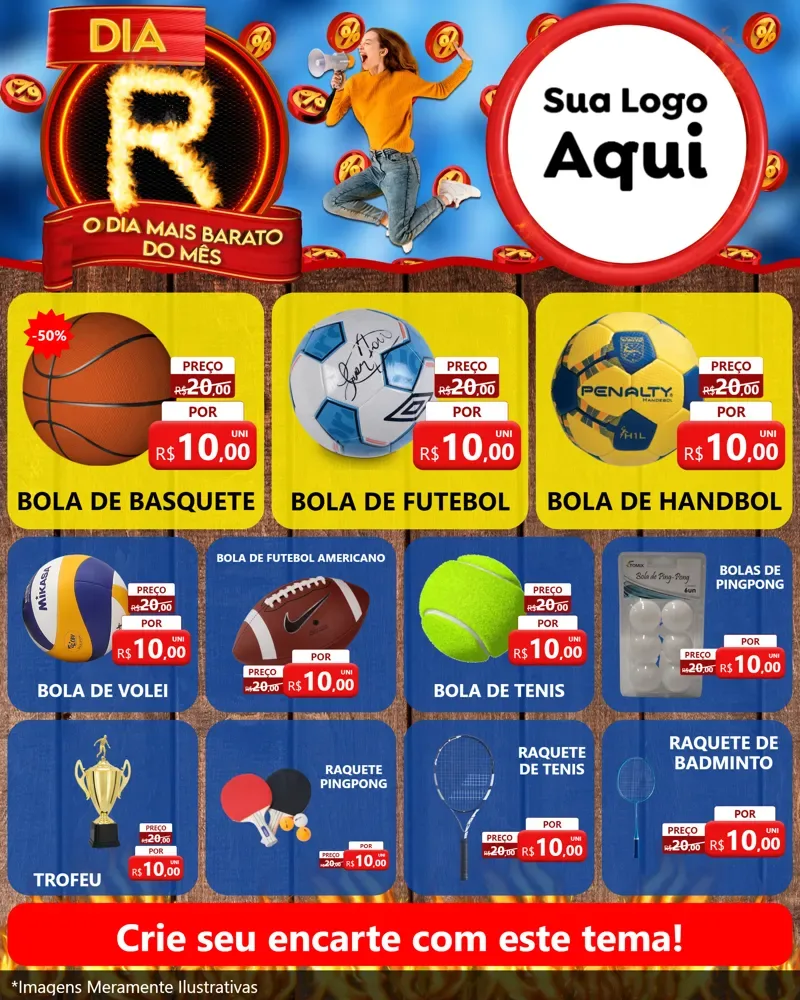 Modelo de Rede Social para Feed Instagram com o tema Dia R - O Dia Mais Barato Do Mês para Artigos Esportivos