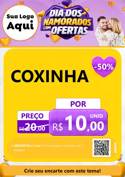 Modelo de Cartaz para Cartaz A4 Vertical com o tema Dia Dos Namorados Com Ofertas para Salgadaria