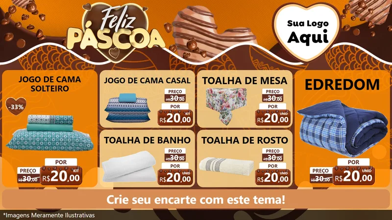 Modelo de TV para TV Horizontal com o tema Feliz Páscoa para Cama, Mesa e Banho