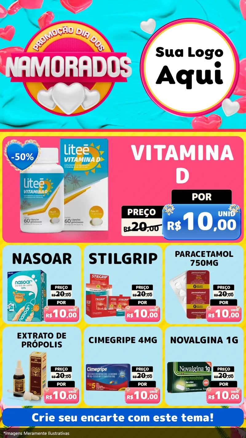 Modelo de Rede Social para Stories com o tema Promoção Dia dos Namorados para Farmácia