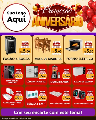 Modelo de Rede Social para Feed Instagram com o tema Promoção de Aniversário para Móveis e Eletro