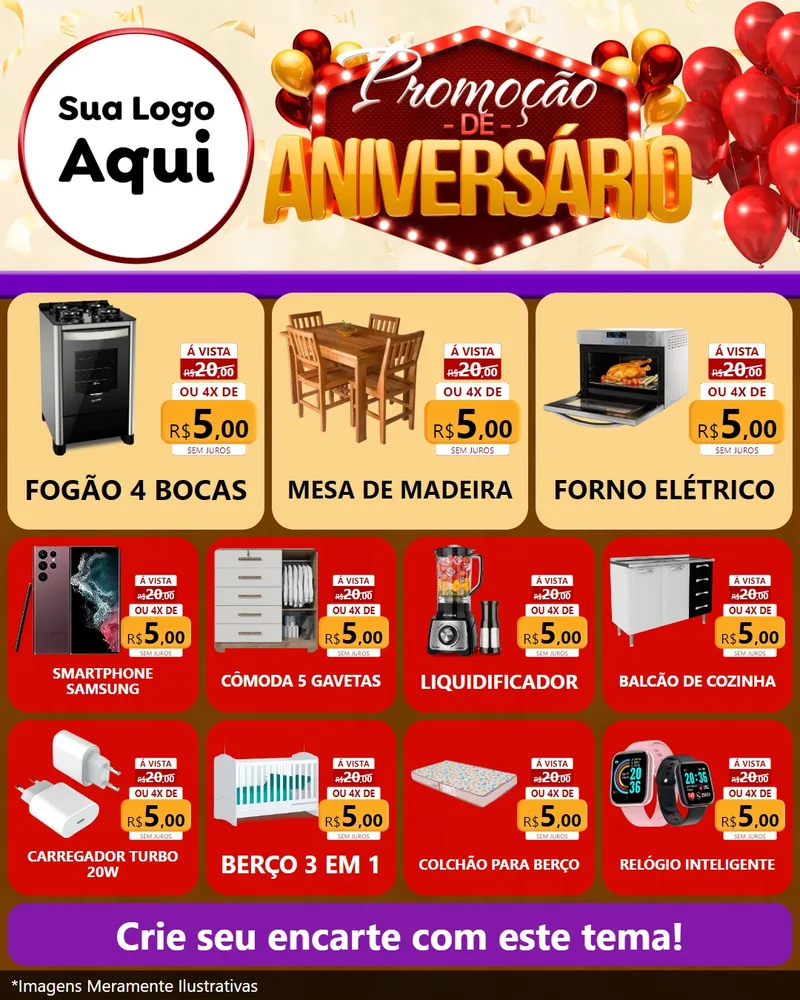 Modelo de Rede Social para Feed Instagram com o tema Promoção de Aniversário para Móveis e Eletro