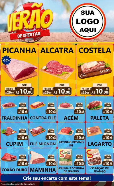 Modelo de Encarte para Encarte Grande com o tema Verão de Ofertas para Açougue