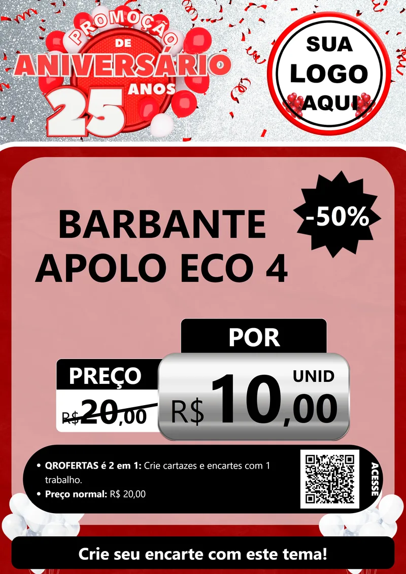 Modelo de Cartaz para Cartaz A4 Vertical com o tema Promoção de Aniversário - 25Anos para Armarinho e Aviamentos