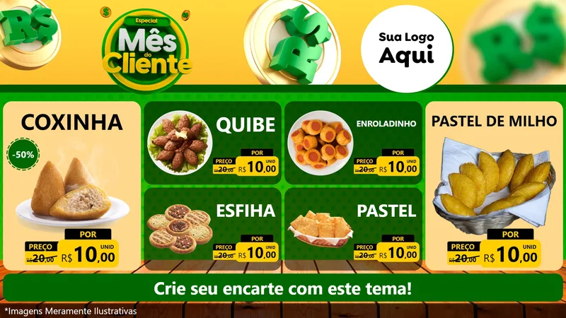 Modelo de TV para TV Horizontal com o tema Especial Mês do Cliente para Salgadaria