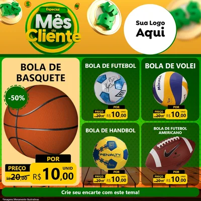 Modelo de Rede Social para Feed Facebook com o tema Especial Mês do Cliente para Artigos Esportivos