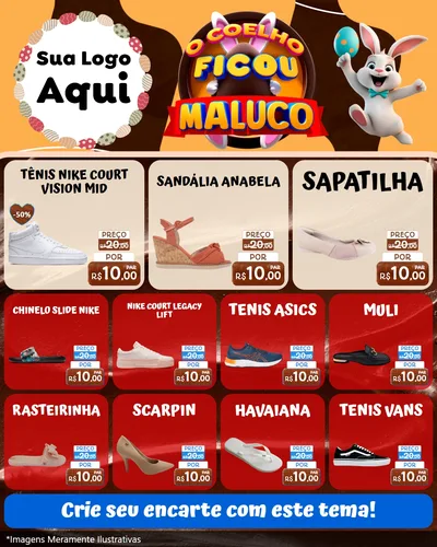 Modelo de Rede Social para Feed Instagram com o tema O Coelho Ficou Maluco - Páscoa para Calçados
