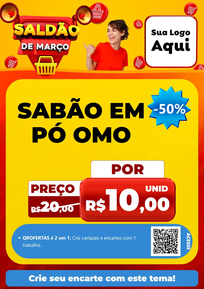 Modelo de Cartaz para Cartaz A4 Vertical com o tema Saldão de Março para Produtos de Limpeza