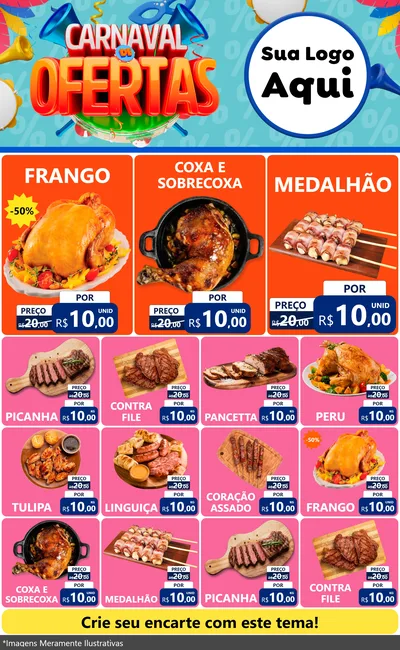 Modelo de Encarte para Encarte Grande com o tema Carnaval de Ofertas para Assados