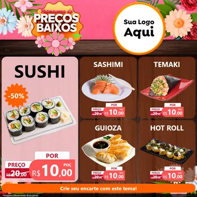 Modelo de Rede Social para Feed Facebook com o tema Primavera de Preços Baixos para Comida japonesa