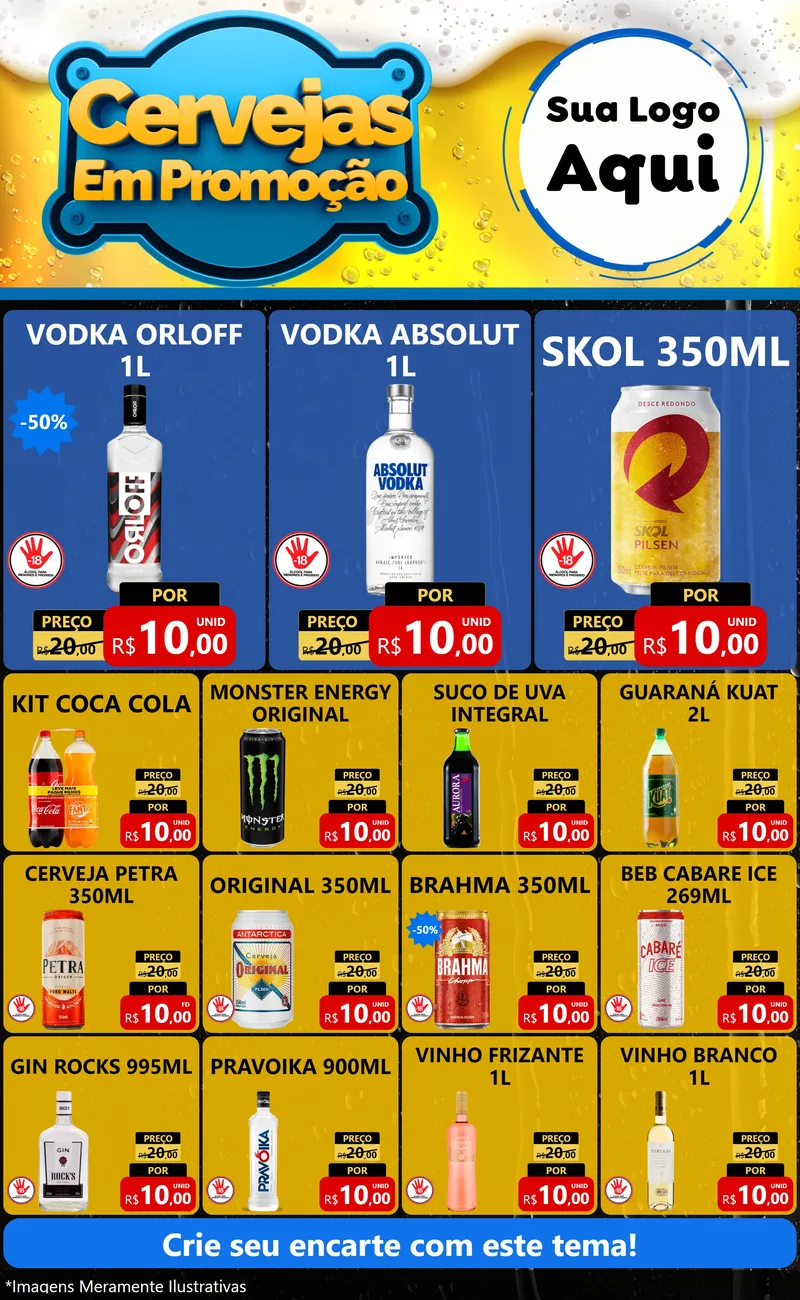 Modelo de Encarte para Encarte Grande com o tema Cerveja Em Promoção para Distribuidora de bebidas
