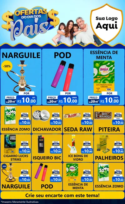 Modelo de Encarte para Encarte Grande com o tema Ofertas do Dia dos Pais para Tabacaria