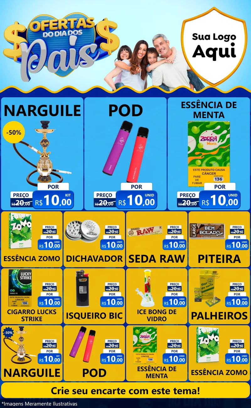 Modelo de Encarte para Encarte Grande com o tema Ofertas do Dia dos Pais para Tabacaria
