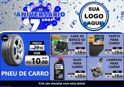 Modelo de Encarte para Encarte A4 Horizontal com o tema Promoção de Aniversário - 7 Anos para Auto peças