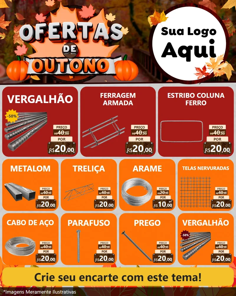 Modelo de Rede Social para Feed Instagram com o tema Ofertas de Outono para Ferragens