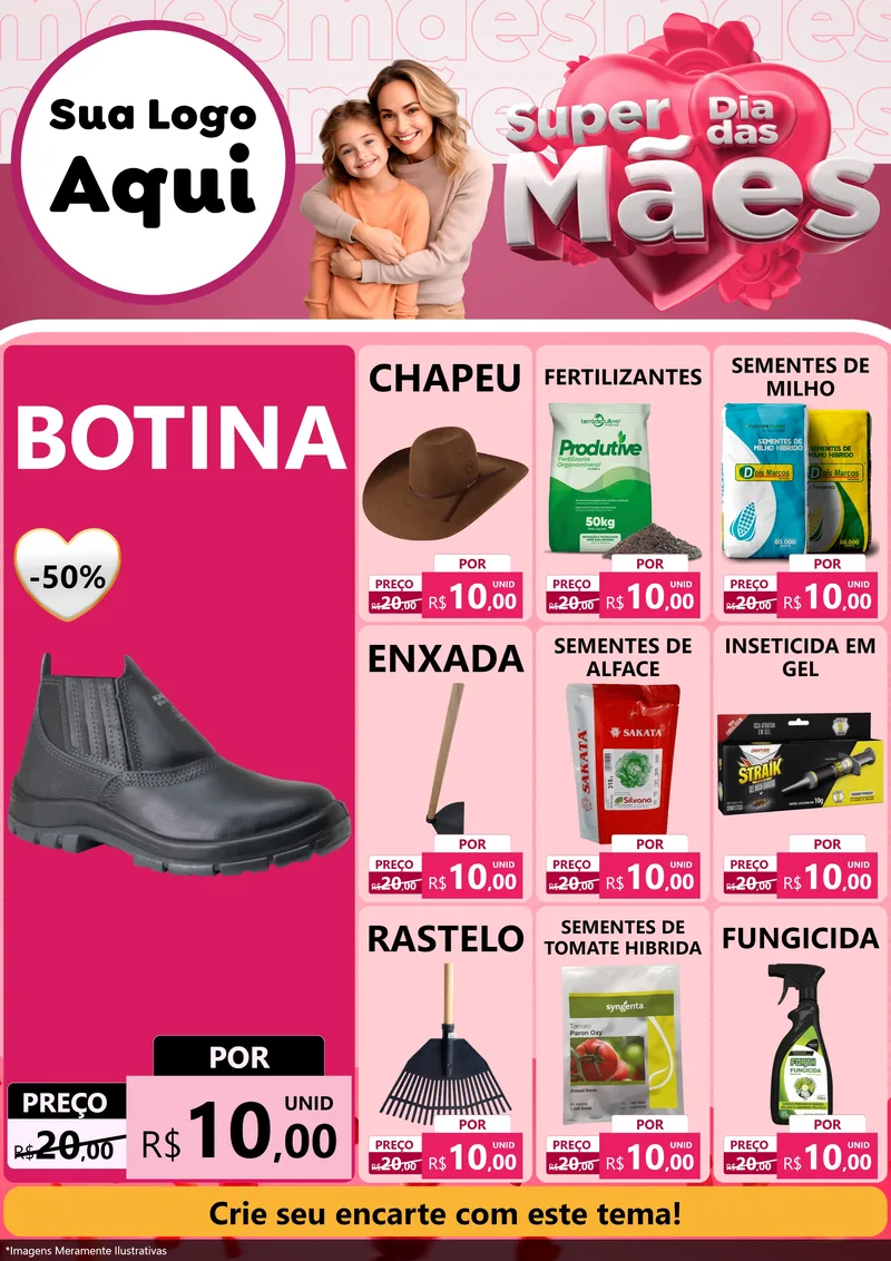 Modelo de Encarte para Encarte A4 Vertical com o tema Super Dia Das Mães para Agropecuária