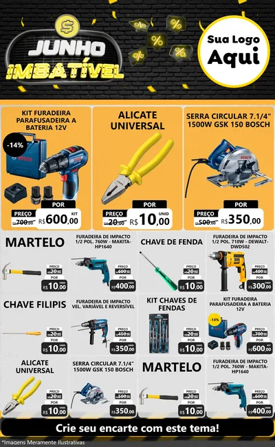 Modelo de Encarte para Encarte Grande com o tema Junho Imbatível para Maquinas e Ferramentas