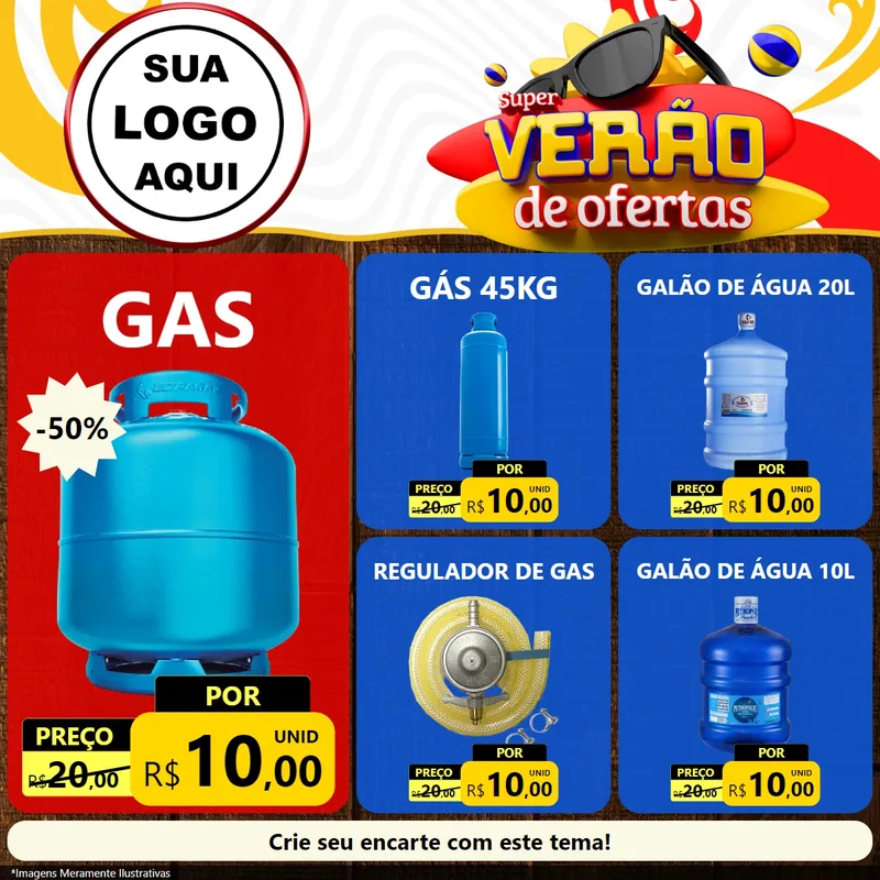 Modelo de Rede Social para Feed Facebook com o tema Super Verão de Ofertas para Água e gás