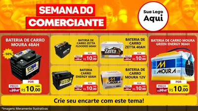 Modelo de TV para TV Horizontal com o tema Semana do Comerciante para Baterias Elétricas