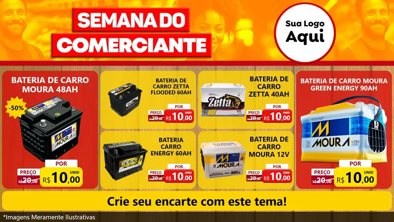 Modelo de TV para TV Horizontal com o tema Semana do Comerciante para Baterias Elétricas