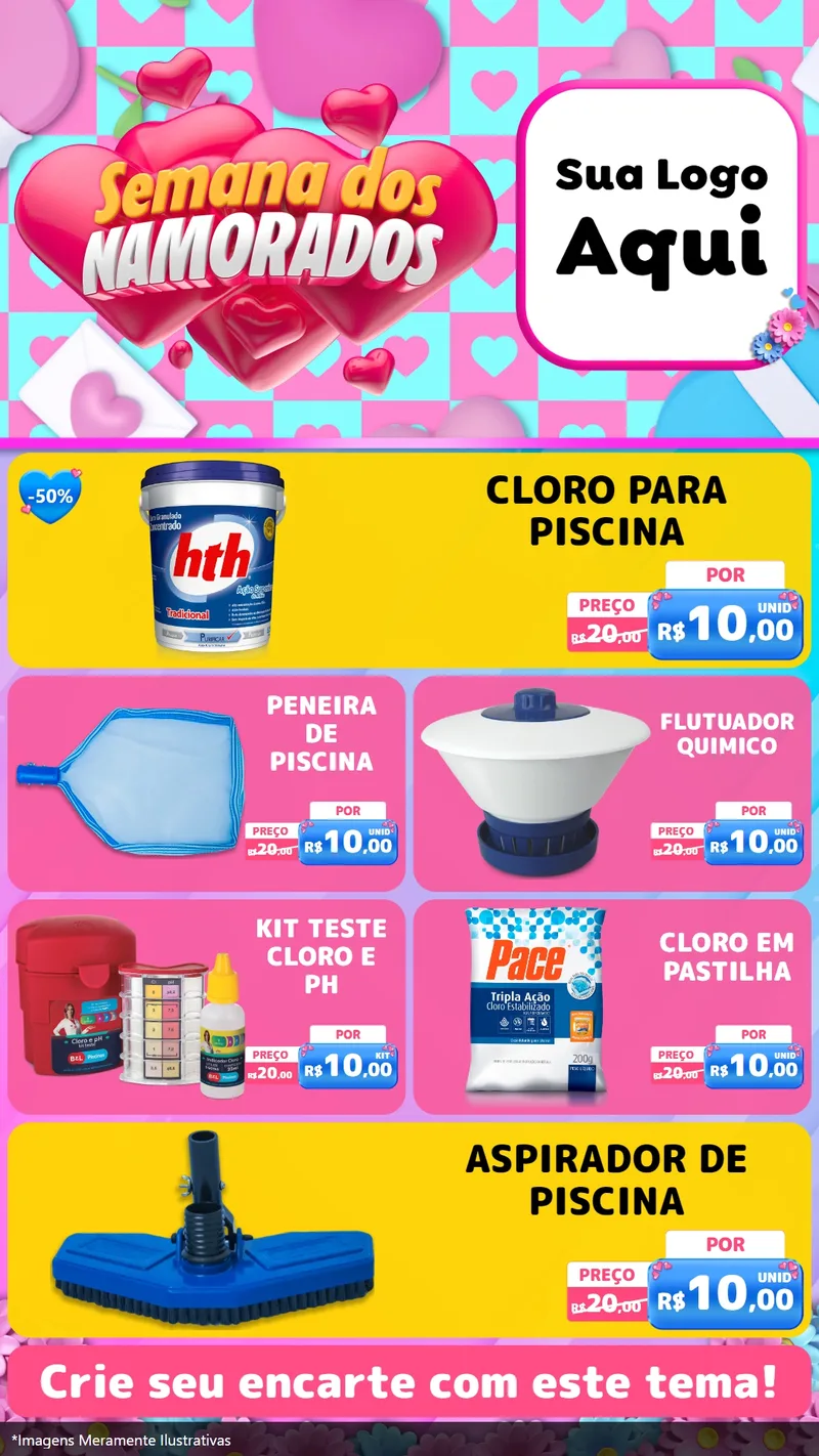 Modelo de TV para TV Vertical com o tema Semana dos Namorados para Produtos para Piscina
