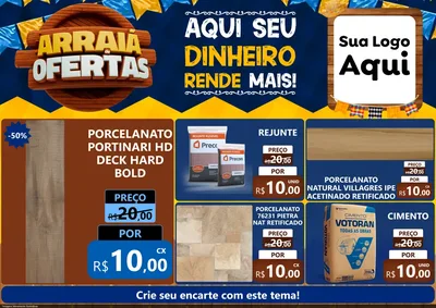 Modelo de Encarte para Encarte A4 Horizontal com o tema Arraiá de Ofertas - Junina para Pisos e revestimentos