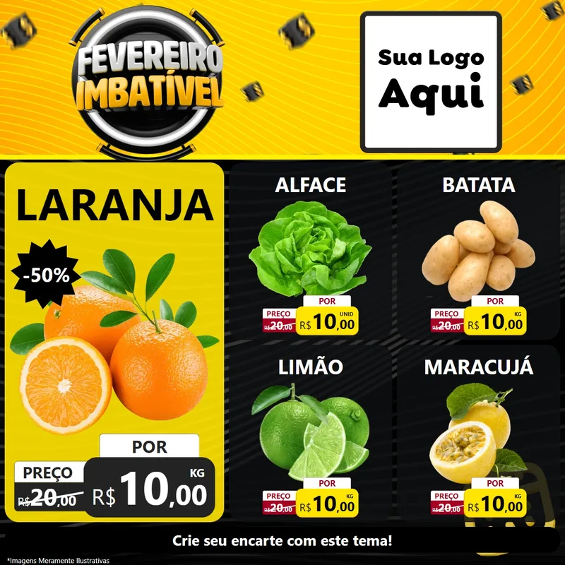 Modelo de Rede Social para Feed Facebook com o tema Fevereiro Imbatível para Hortifrúti