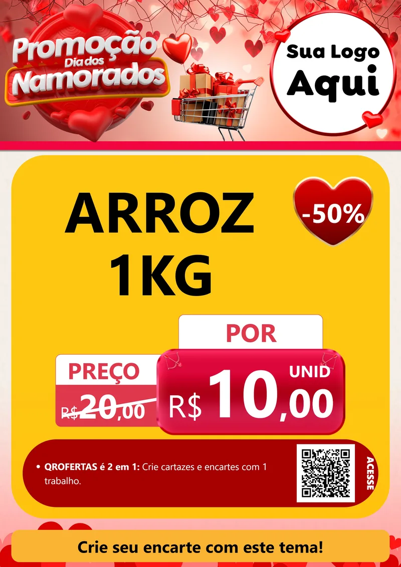 Modelo de Cartaz para Cartaz A4 Vertical com o tema Promoção Dia dos Namorados para Supermercado