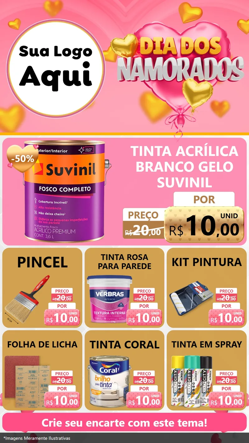 Modelo de Rede Social para Stories com o tema Dia dos Namorados para Tintas e Ferramentas