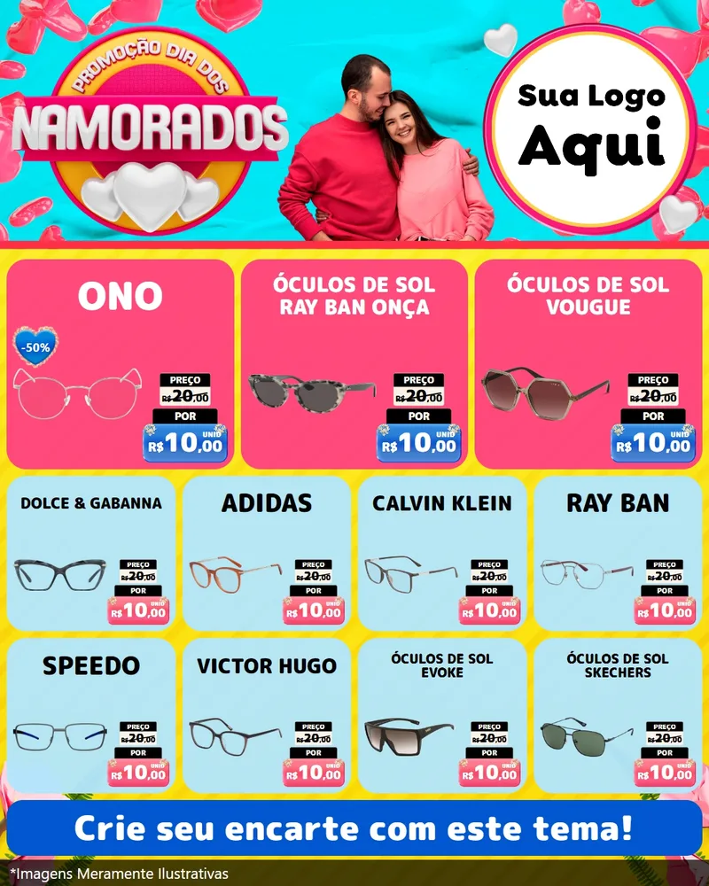 Modelo de Rede Social para Feed Instagram com o tema Promoção Dia dos Namorados para Óticas