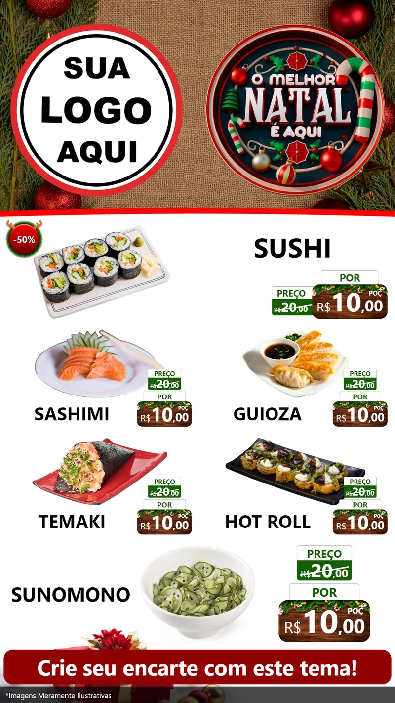 Modelo de TV para TV Vertical com o tema O Melhor Natal É Aqui para Comida japonesa