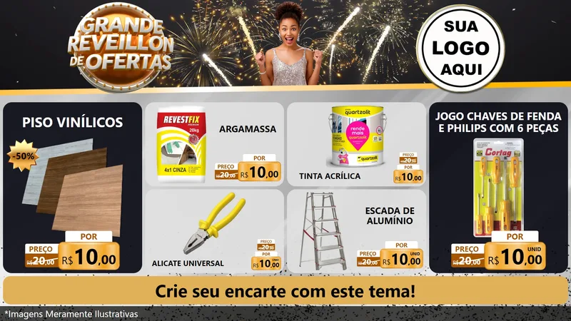 Modelo de TV para TV Horizontal com o tema Grande Réveillon de Ofertas para Material para Construção