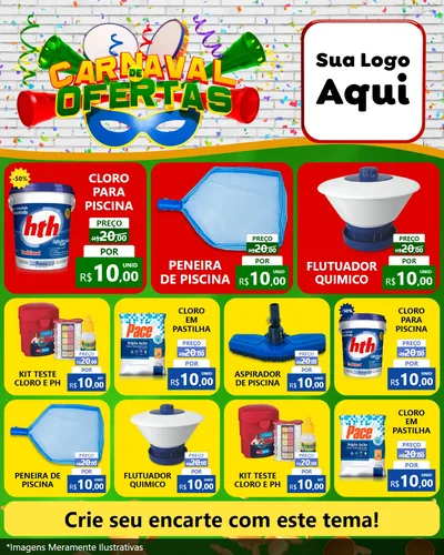 Modelo de Rede Social para Feed Instagram com o tema Carnaval de Ofertas para Produtos para Piscina