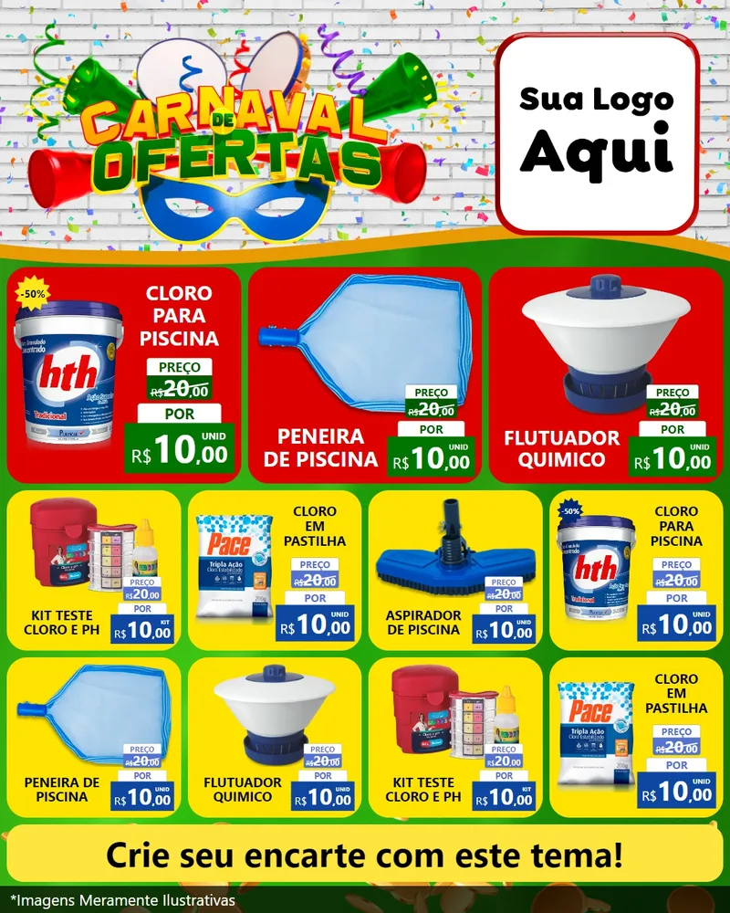 Modelo de Rede Social para Feed Instagram com o tema Carnaval de Ofertas para Produtos para Piscina