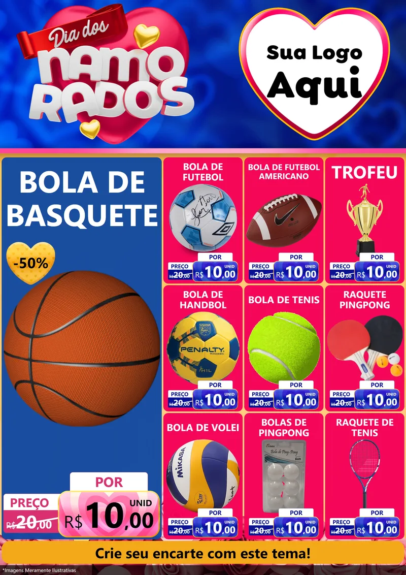 Modelo de Encarte para Encarte A4 Vertical com o tema Dia dos namorados para Artigos Esportivos