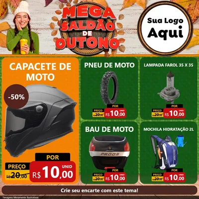 Modelo de Rede Social para Feed Facebook com o tema Mega Saldão de Outono para Moto peças