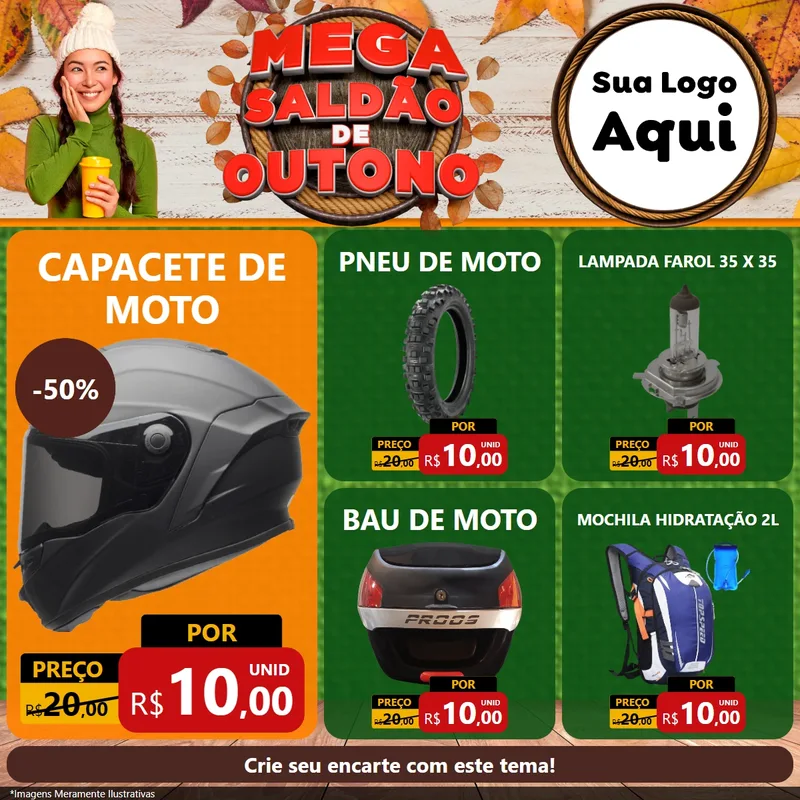 Modelo de Rede Social para Feed Facebook com o tema Mega Saldão de Outono para Moto peças