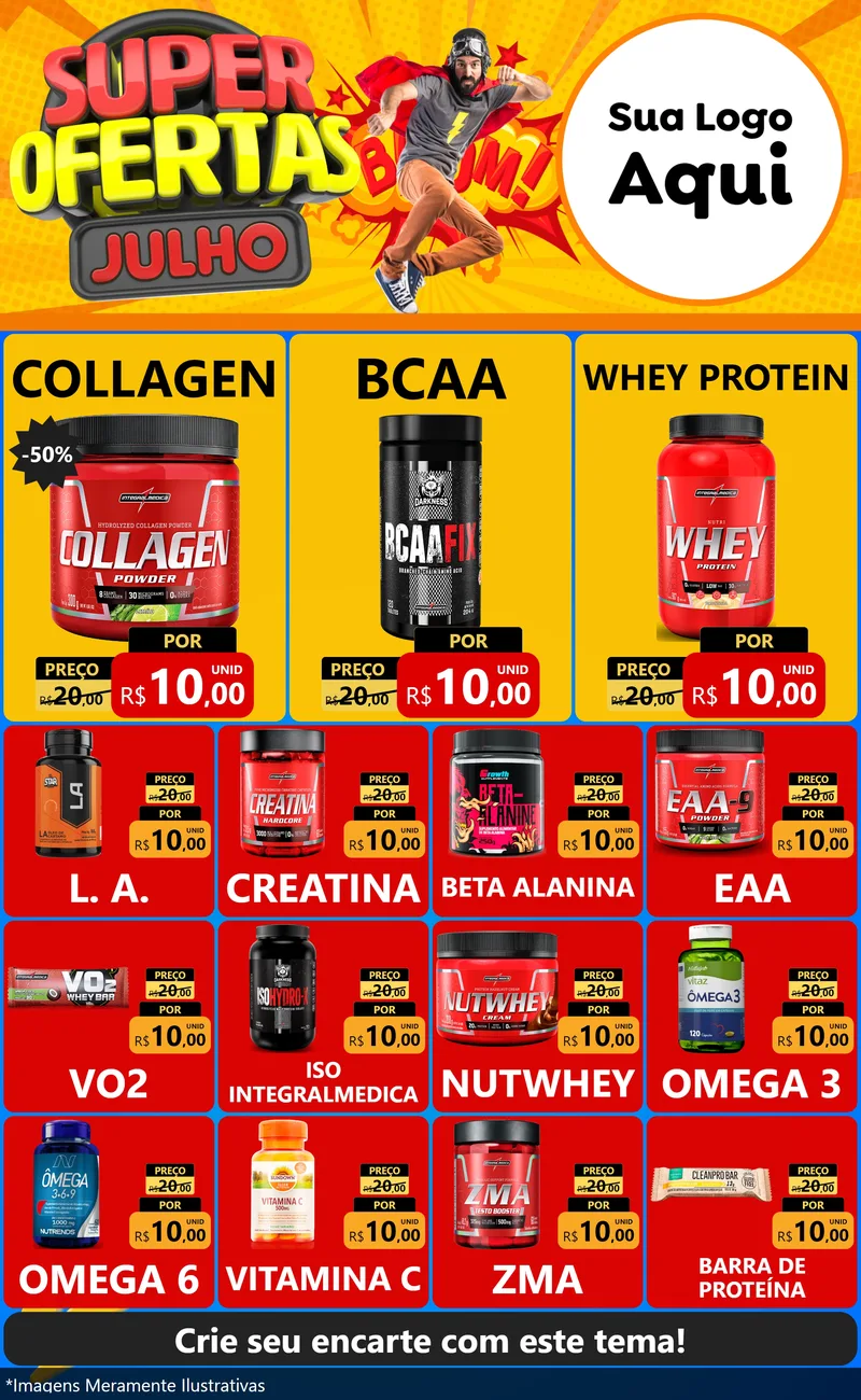 Modelo de Encarte para Encarte Grande com o tema Super Ofertas Julho para Suplementos alimentares